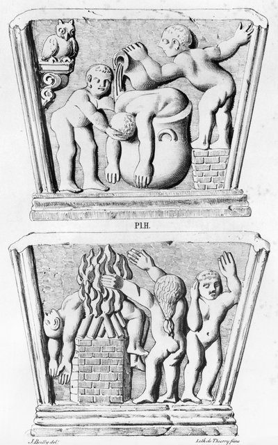 Baptism, copy of gnostic caskets, engraved by Thierry freres by Julien Leopold Boilly